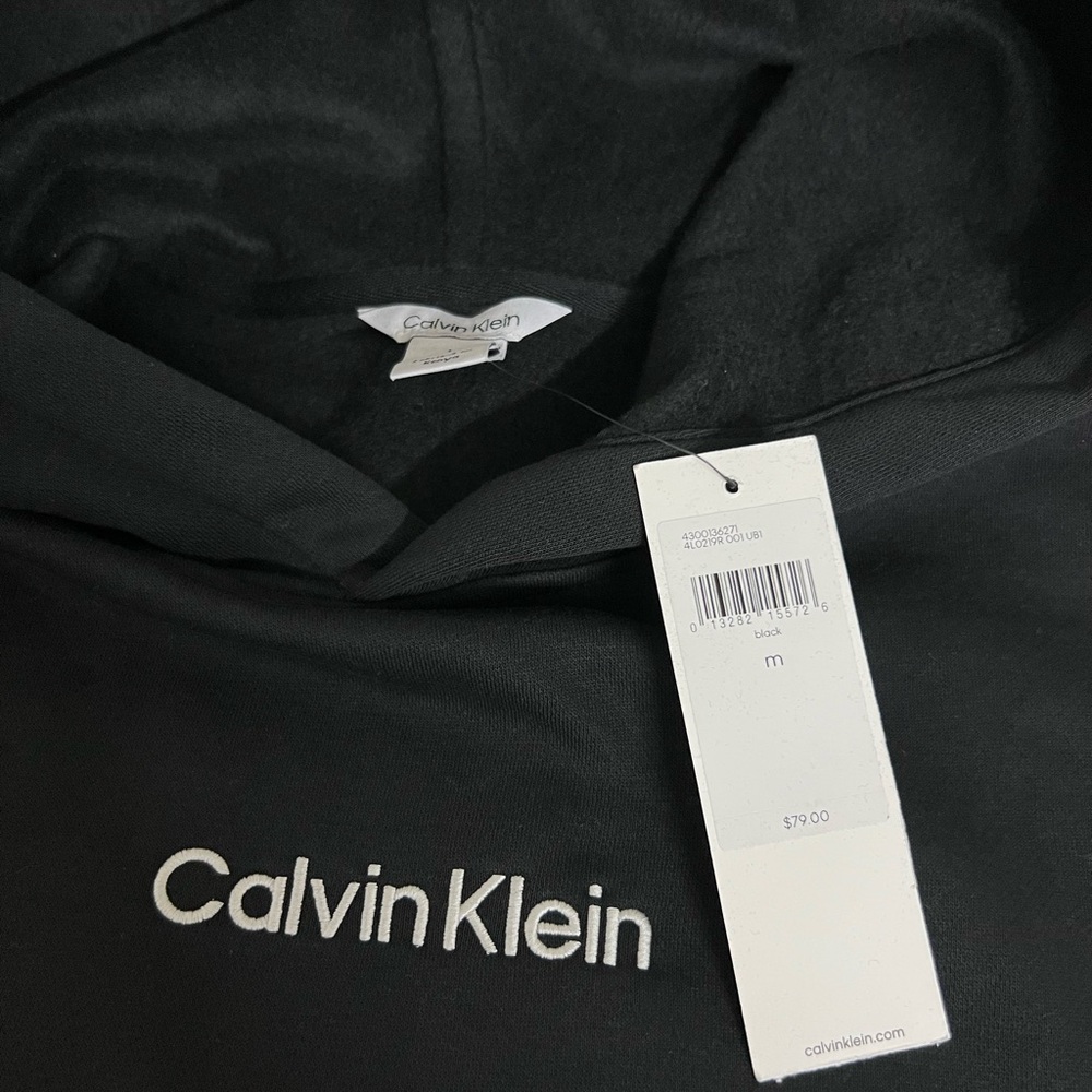 ❄️Calvin Klein Mens Logo Hoodie Black Fleece Sweatshirt 4L0219R Medium NWT - Picture 4 of 8